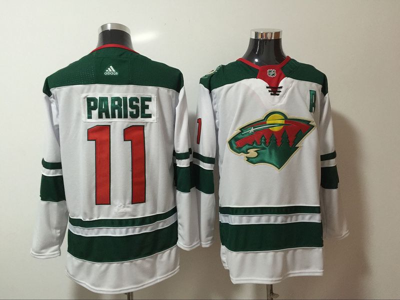Men Minnesota Wild 11 Parise White Hockey Stitched Adidas NHL Jerseys